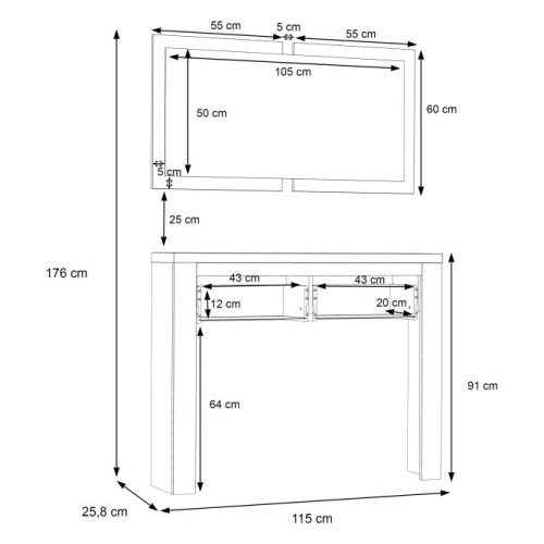 GARDEROBA Przedpokój Konsola i lustro   - Komplet